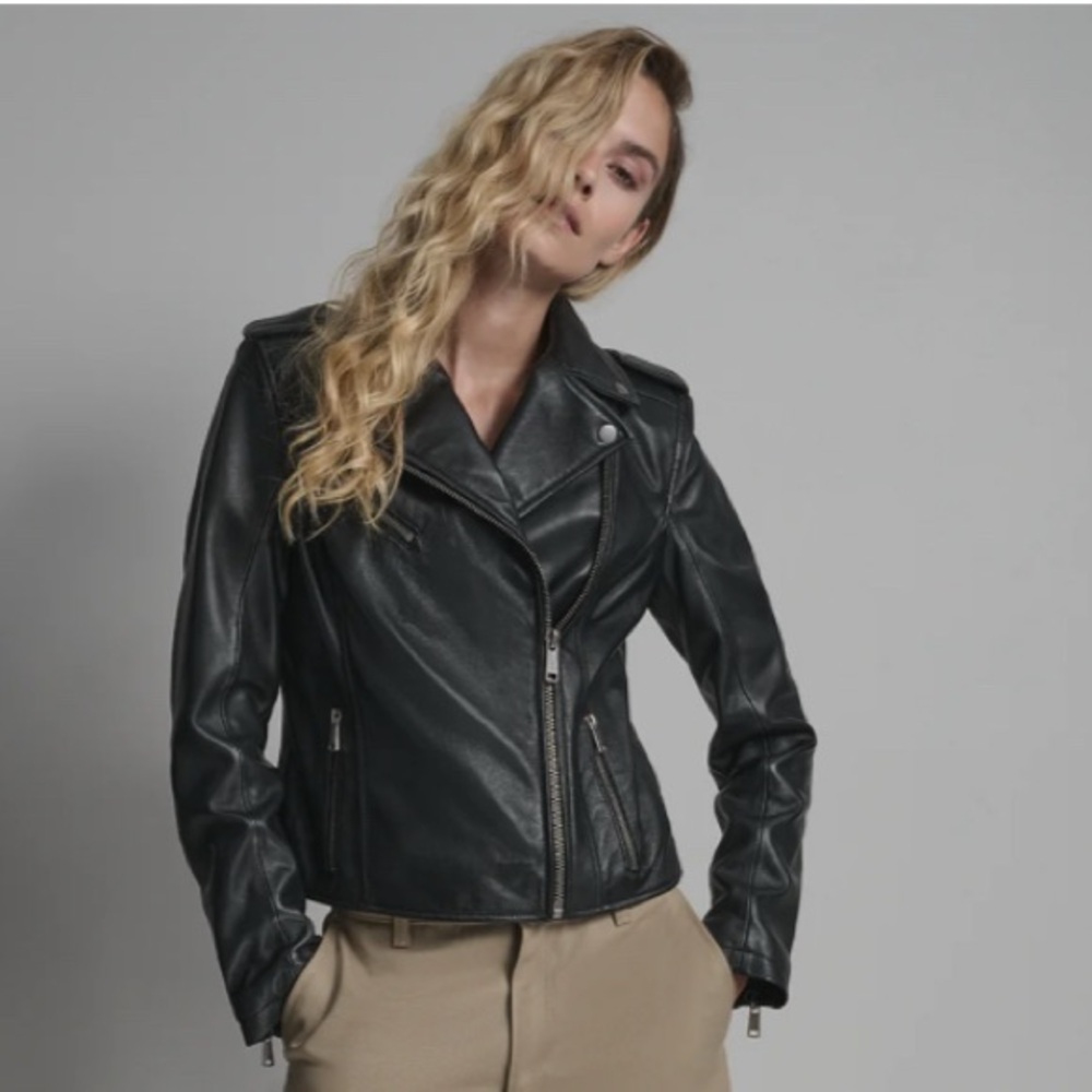 NWT Wilsons Leather Black Jacket with Silver Accents
